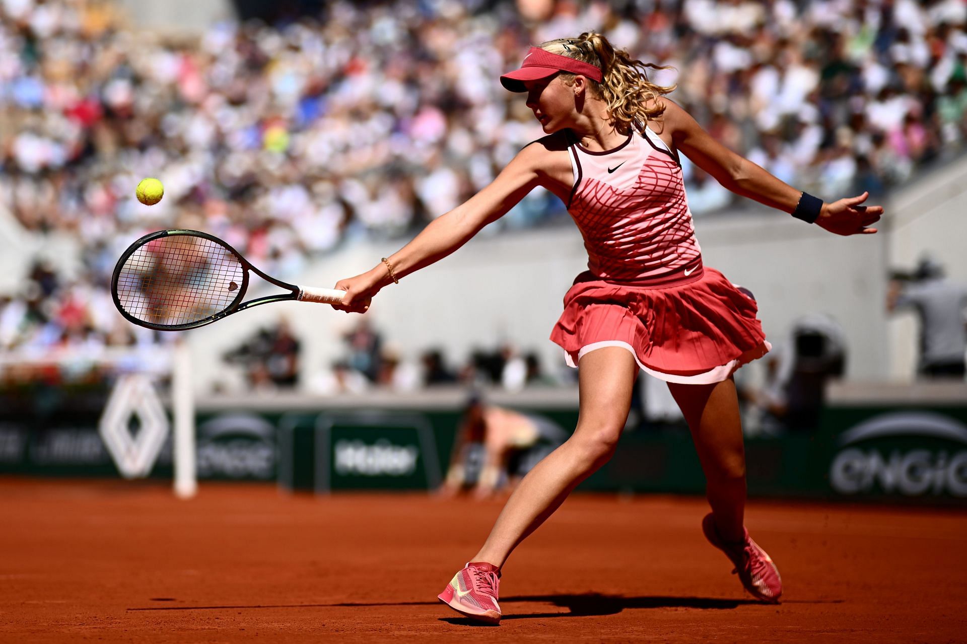Mirra Andreeva in action at the 2023 French Open