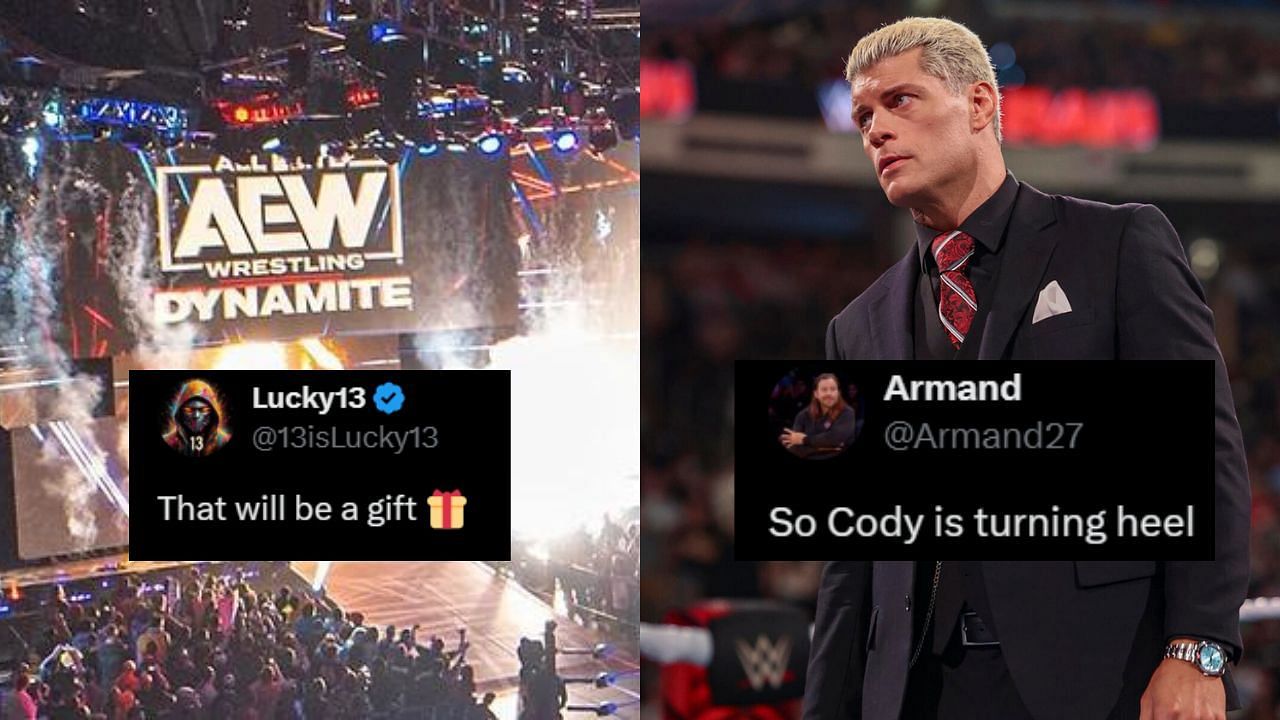 AEW Dynamite arena (left) and Cody Rhodes (right)