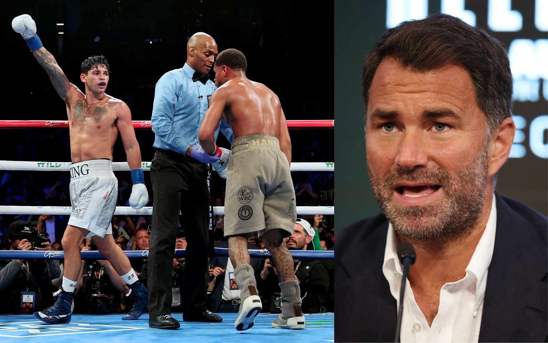 Eddie Hearn (right) says he scored Devin Haney vs. Ryan Garcia (left) a draw [Images Courtesy: @GettyImages]