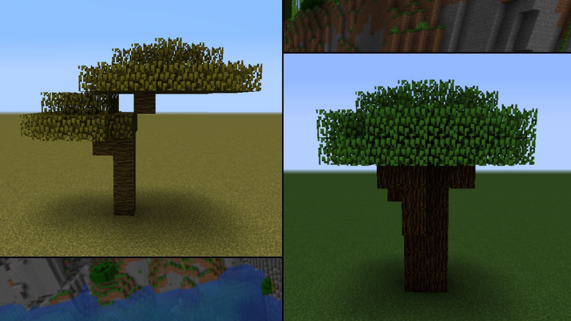 Examples of some of the game&#039;s placeholder trees. (Images via Mojang)