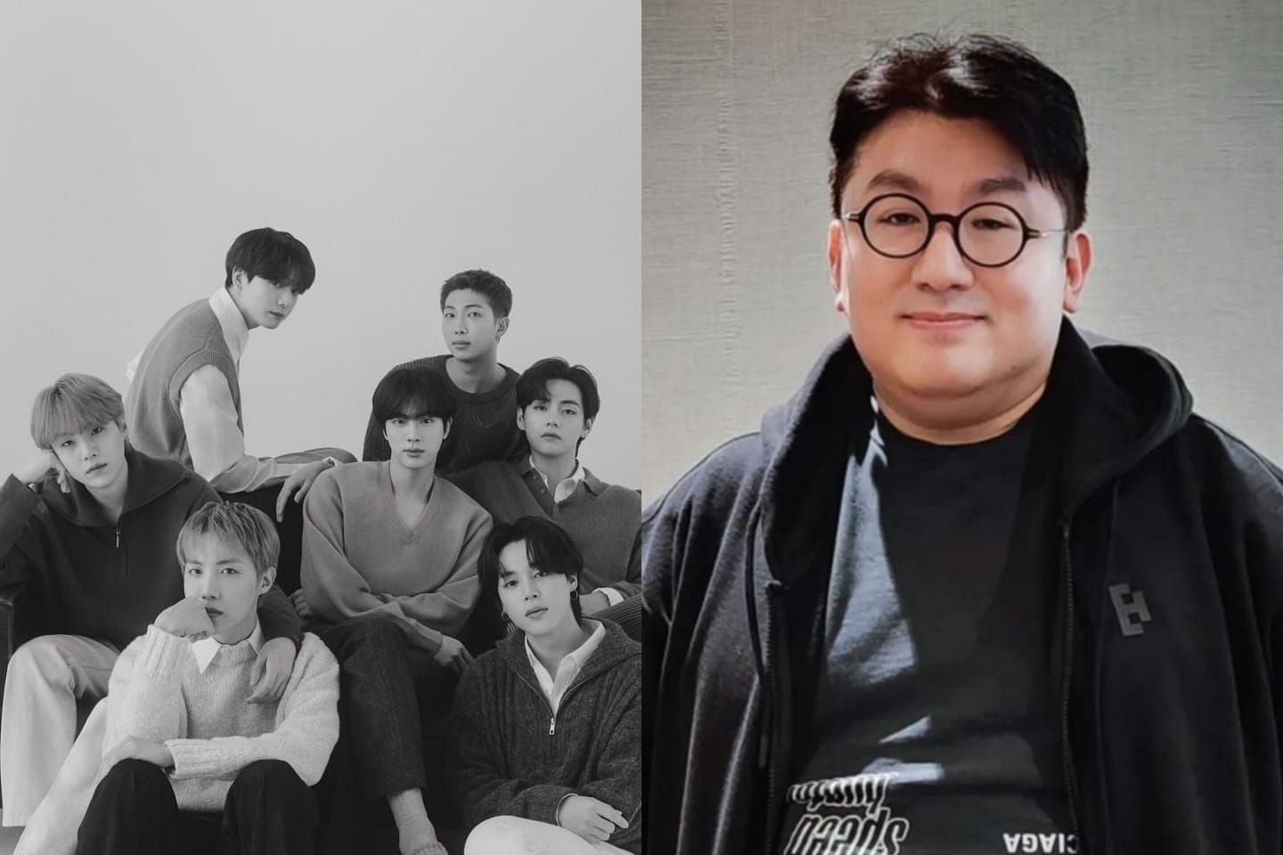 HYBE accused of cult association, concept theft, &amp; more, label issues statement (Image via btsofficial/X and hitmanb72)