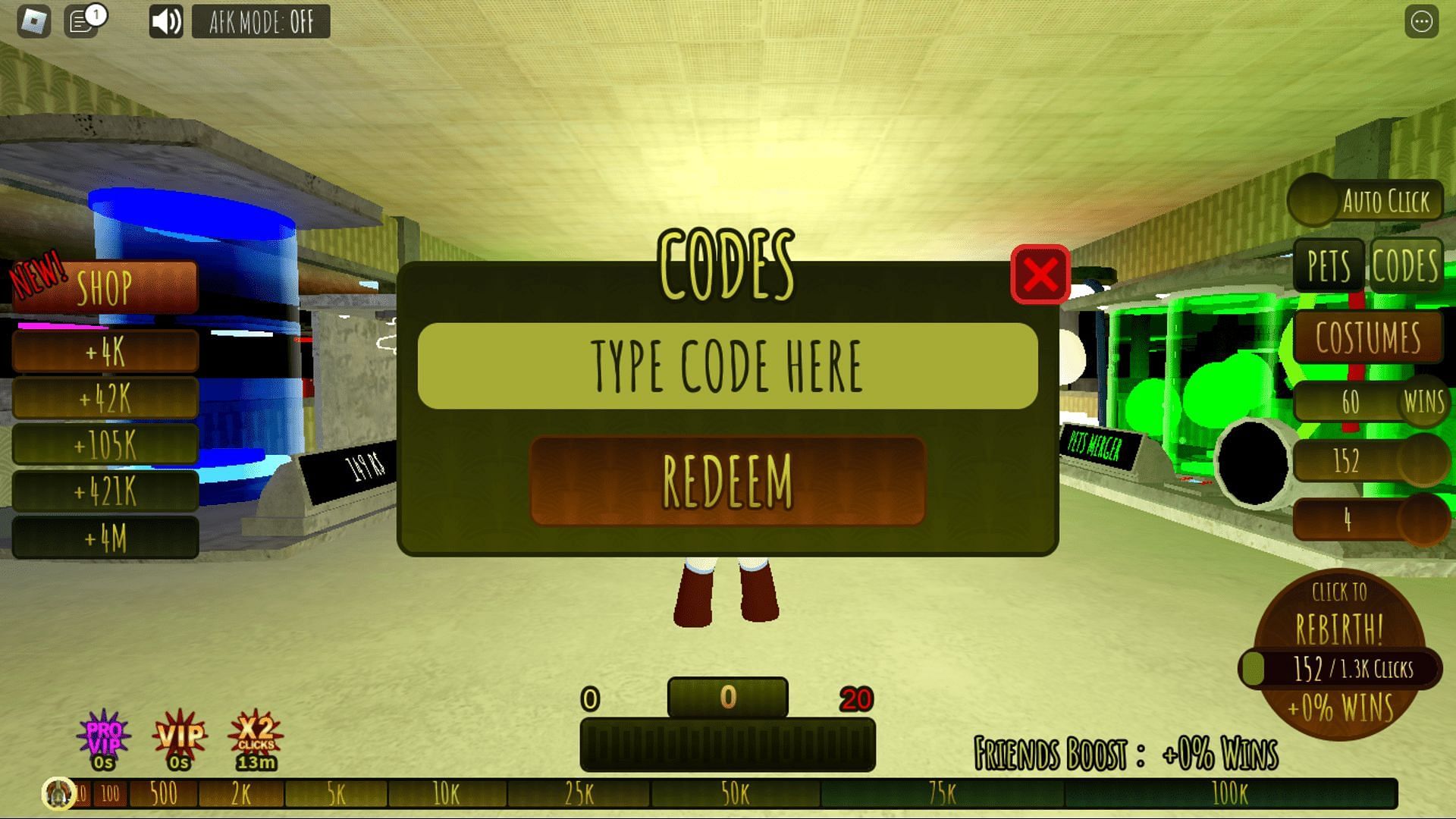 Redeem codes in Backrooms Race Clicker with ease (Image via Roblox)