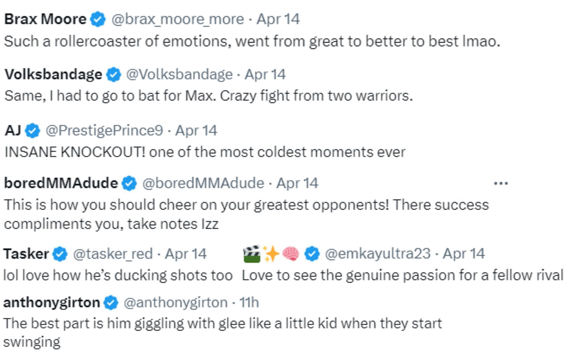 Screenshots of reactions