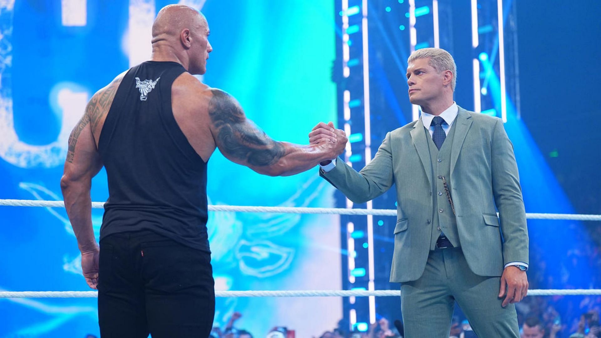 The Rock with current Undisputed WWE Champion Cody Rhodes