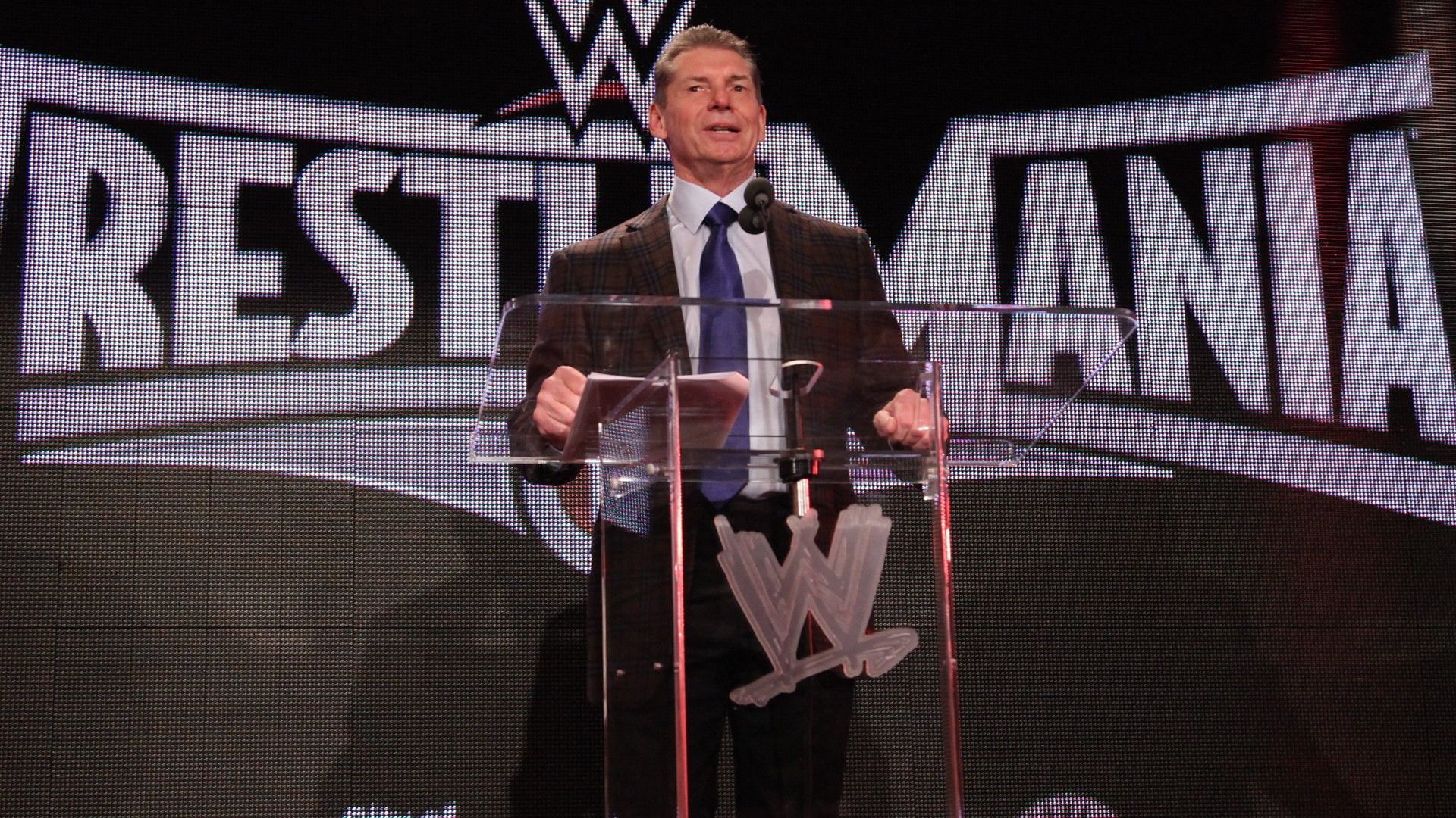 Former WWE boss Vince McMahon speaks at the WrestleMania 31 press conference