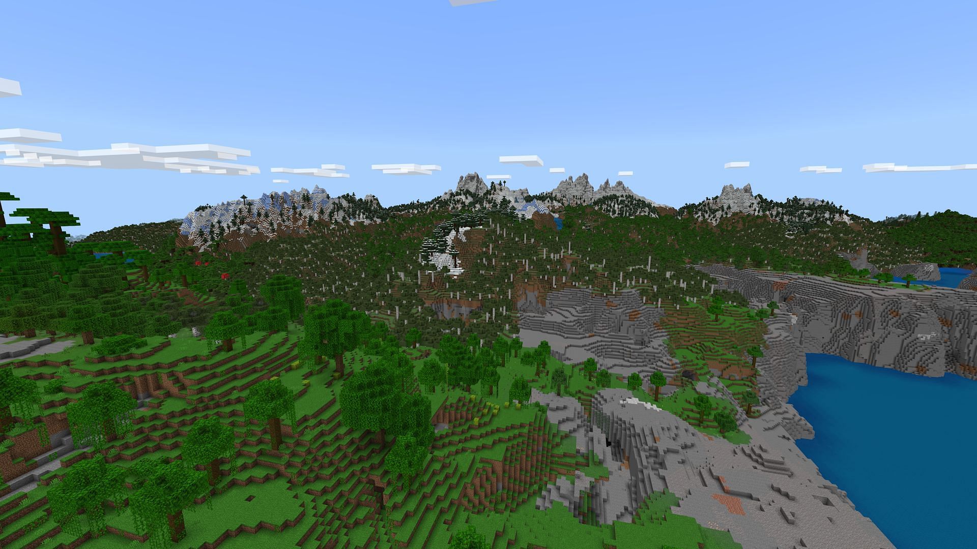 Bedrock&#039;s optimization allows for incredible views almost everywhere (Image via Mojang)