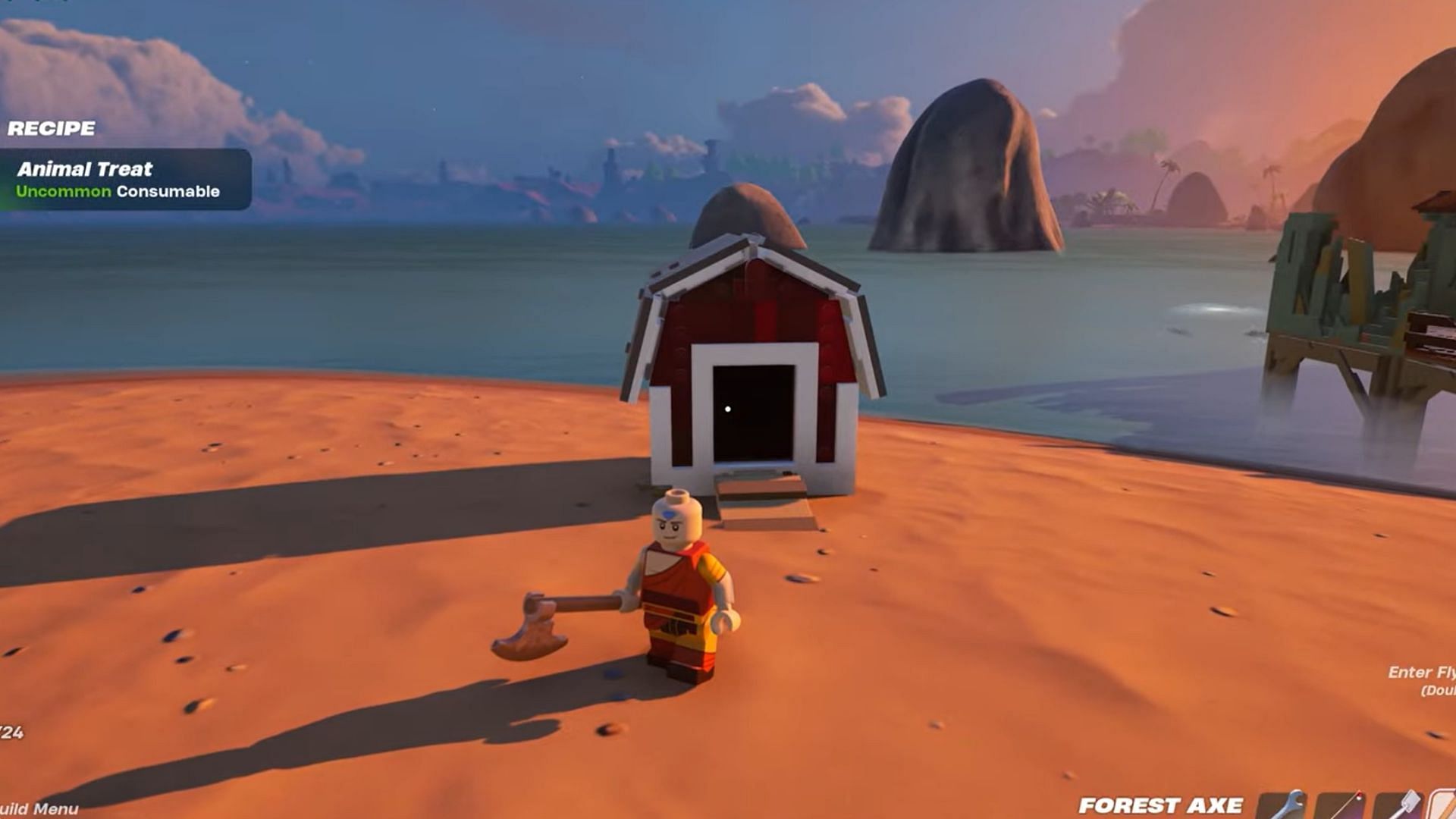 Building a Barn in your village unlocks the recipe for the Animal Treat (Image via Perfect Score on YouTube and Epic Games)