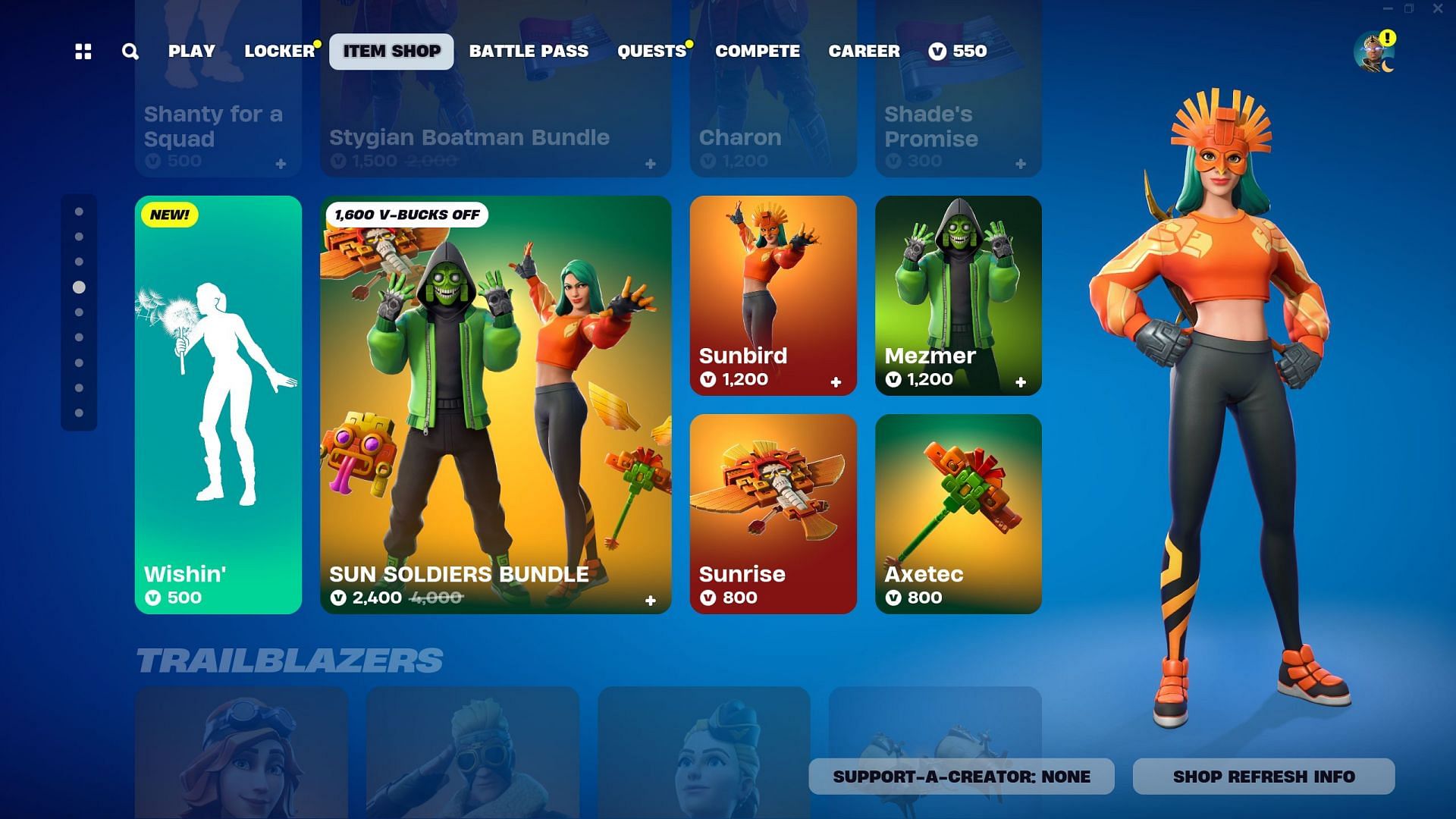 Sunbird and Mezmer skins are currently listed in the Item Shop (Image via Epic Games/Fortnite)
