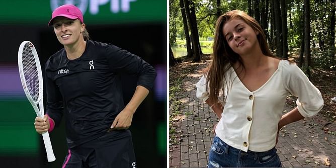 Iga Swiatek reunites with former doubles partner Maja Chwalisnka at the Billie Jean King Cup dinner party; duo poses together wearing all-white