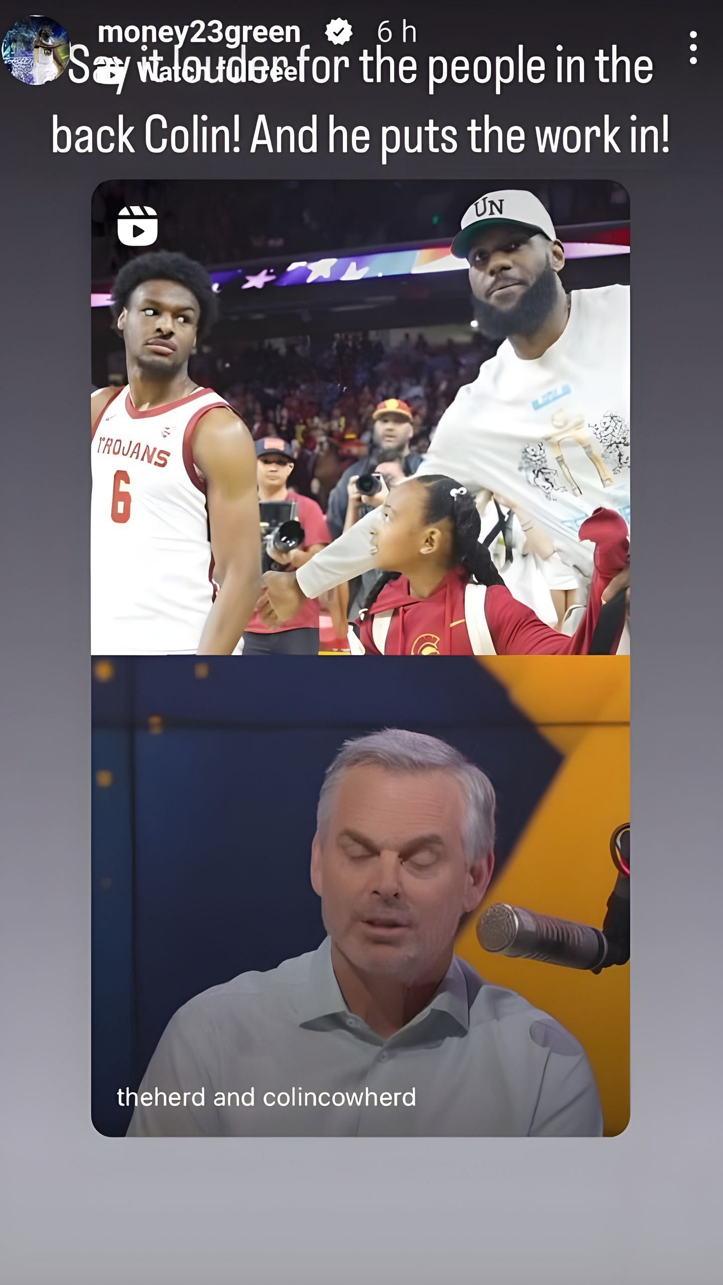 Draymond Green sent a shoutout to Colin Cowherd for defending Bronny James against nepotism and hate