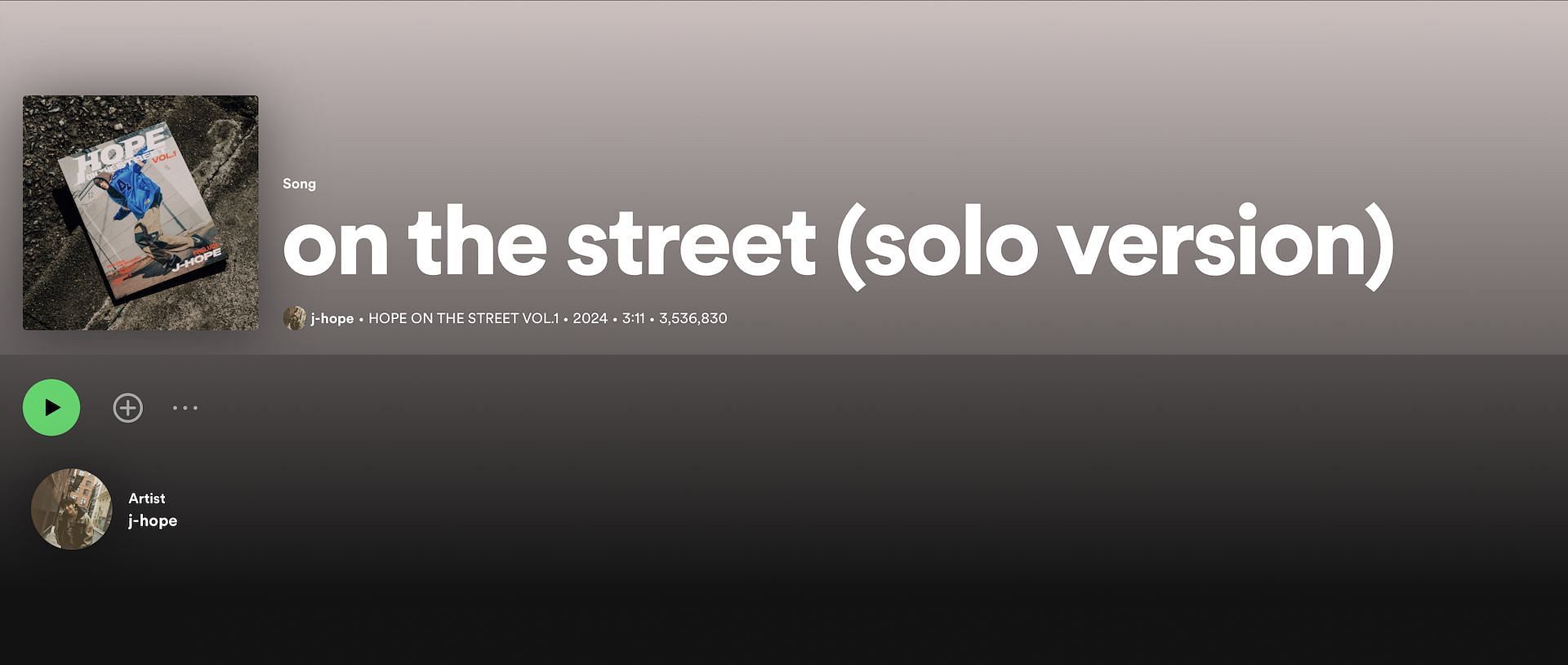 Track 1 on j-hope&#039;s new EP &#039;Hope On The Street Vol 1&#039; (Image via Spotify)