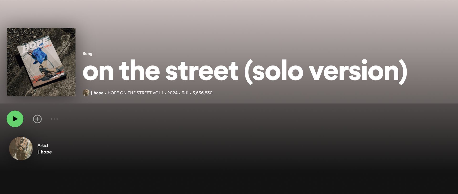 Track 1 on j-hope&#039;s new EP &#039;Hope On The Street Vol 1&#039; (Image via Spotify)