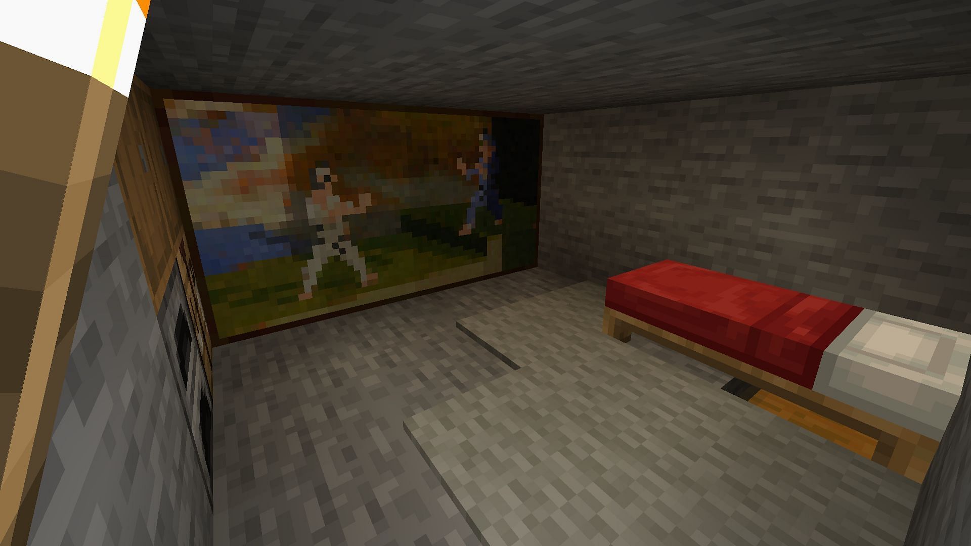 Even basic bed and painting tricks are better than leaving valuables in exposed chests (Image via Mojang Studios)