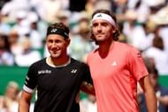 Casper Ruud (L) and Stefanos Tsitsipas (R) at the 2024 Monte-Carlo Masters