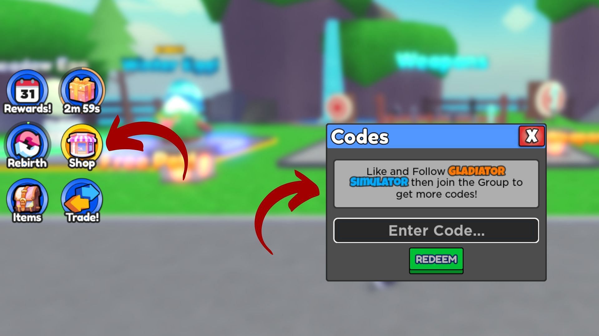 Redeem latest codes in Gladiator Simulator (Image via Roblox || Sportskeeda)
