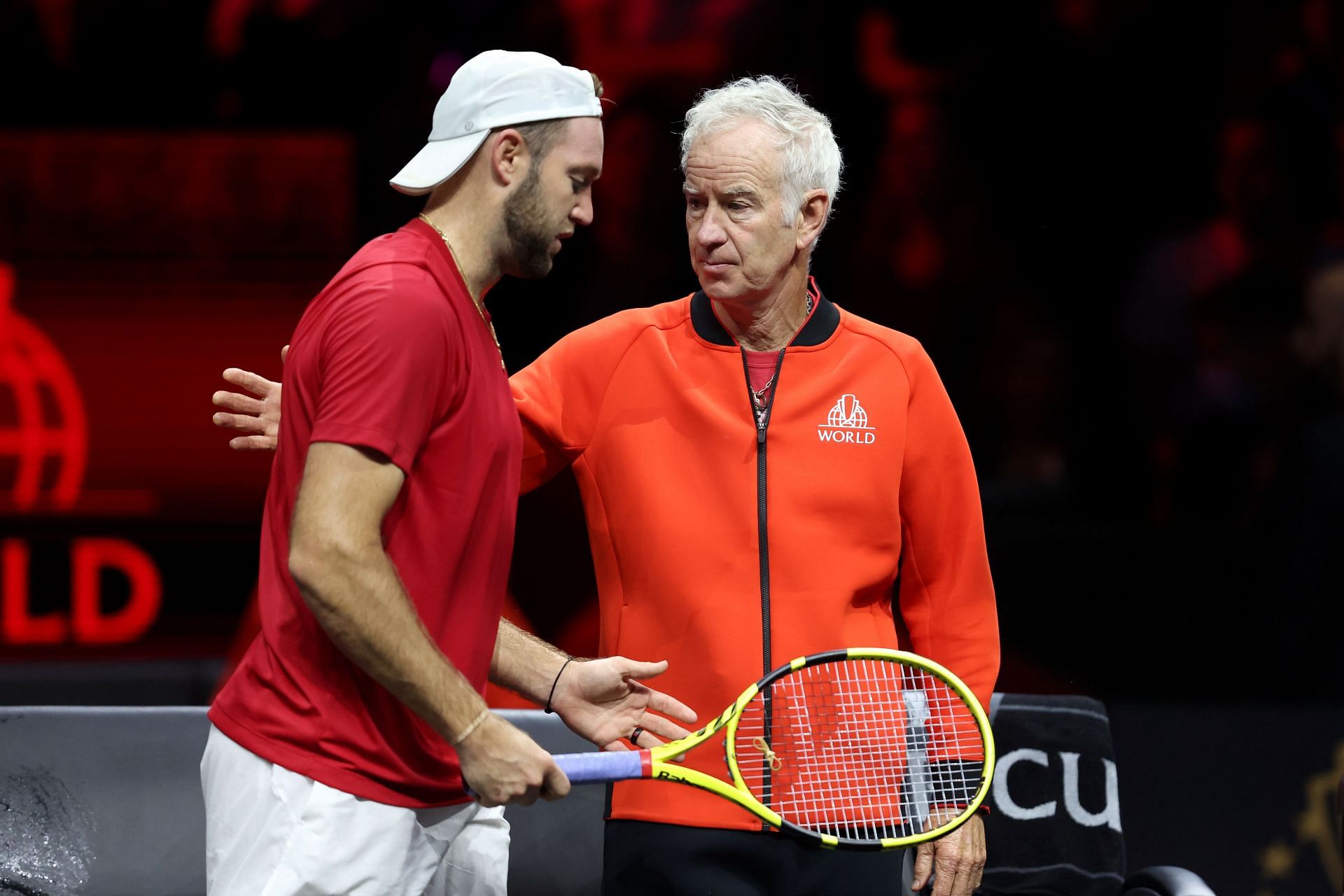 Jack Sock (L) and John McEnroe (R) at the 2022 Laver Cup