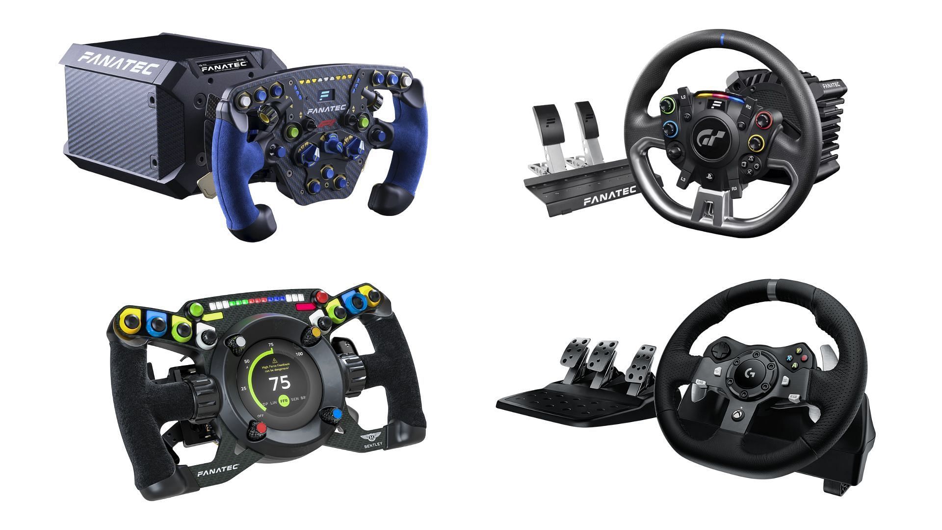 Steering wheels play a pivotal role in your sim racing setup (Image via PlayStation, Logitech, Fanatec)