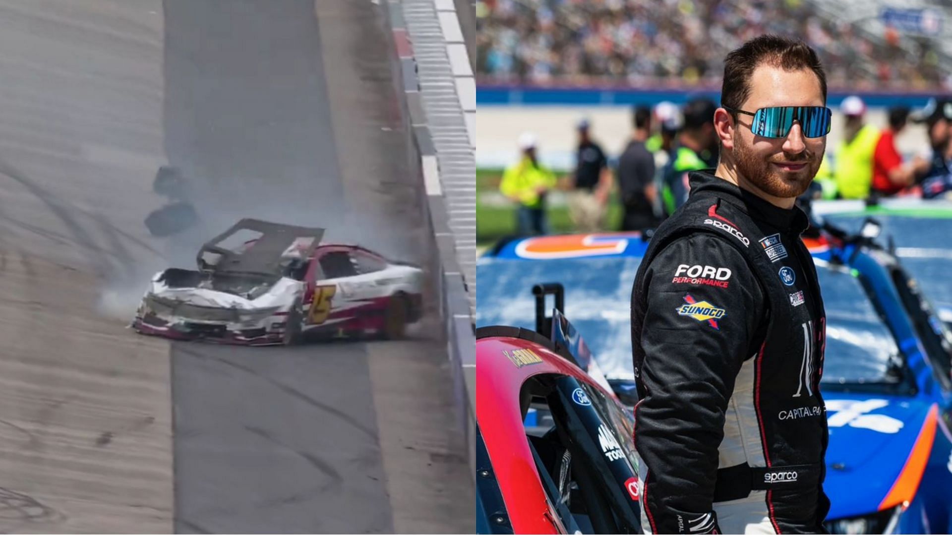 Kaz Grala crashes during practice race for NASCAR Cup Series W&uuml;rth 400 at Dover Motor Speedway (Image from X)