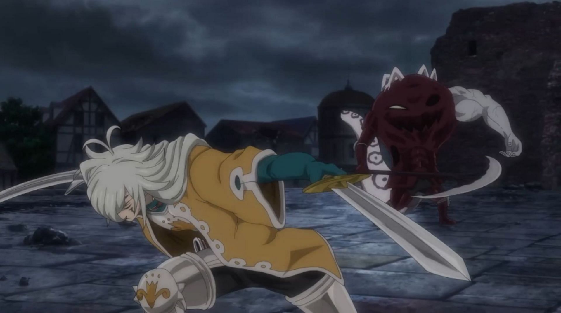 Mela-Galand vs. Tristan in Four Knights of the Apocalypse episode 24 (Image via Telecom Animation Film)