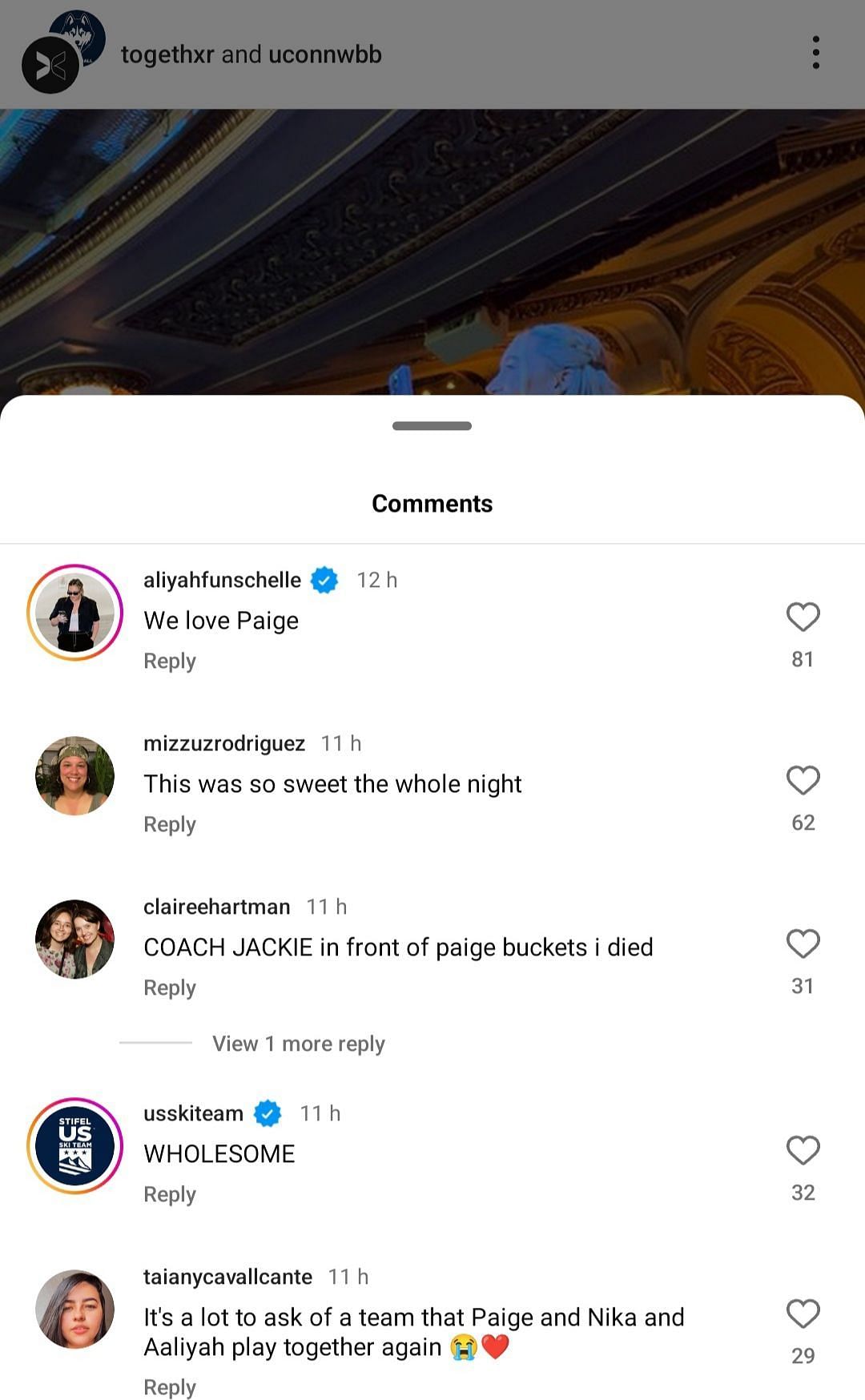 Fans on IG praising Bueckers