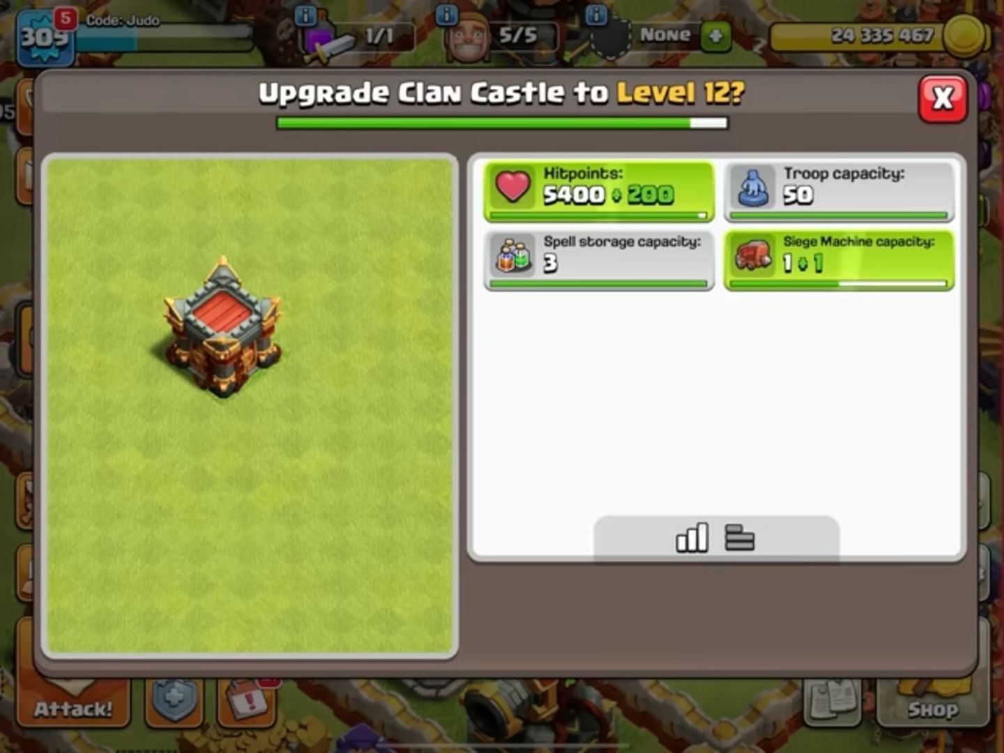 New upgrade level for Clan Castle (Image via Judo Sloth Gaming/YouTube || Supercell)