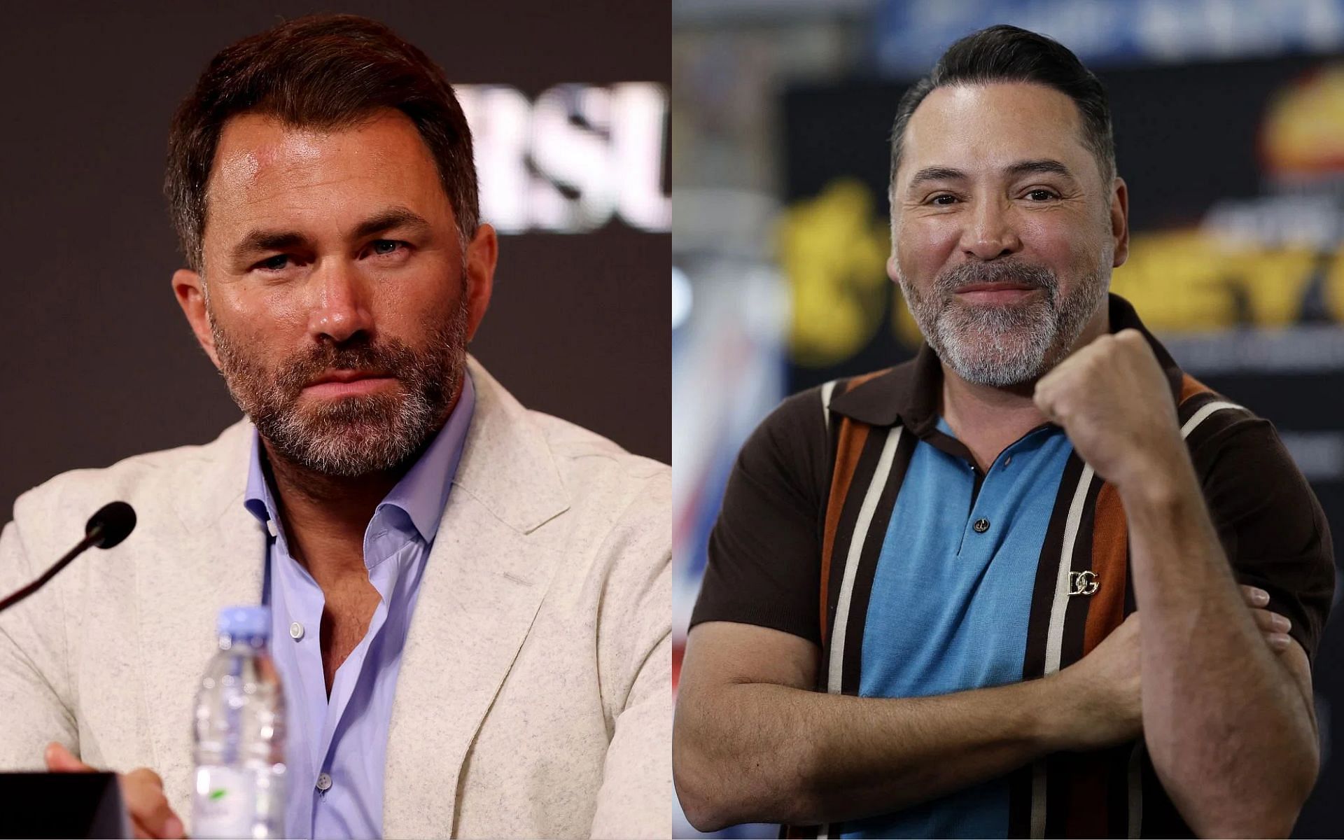 Eddie Hearn (left) targets Oscar De La Hoya (right) for his recent online trolling [Images Courtesy: @GettyImages]