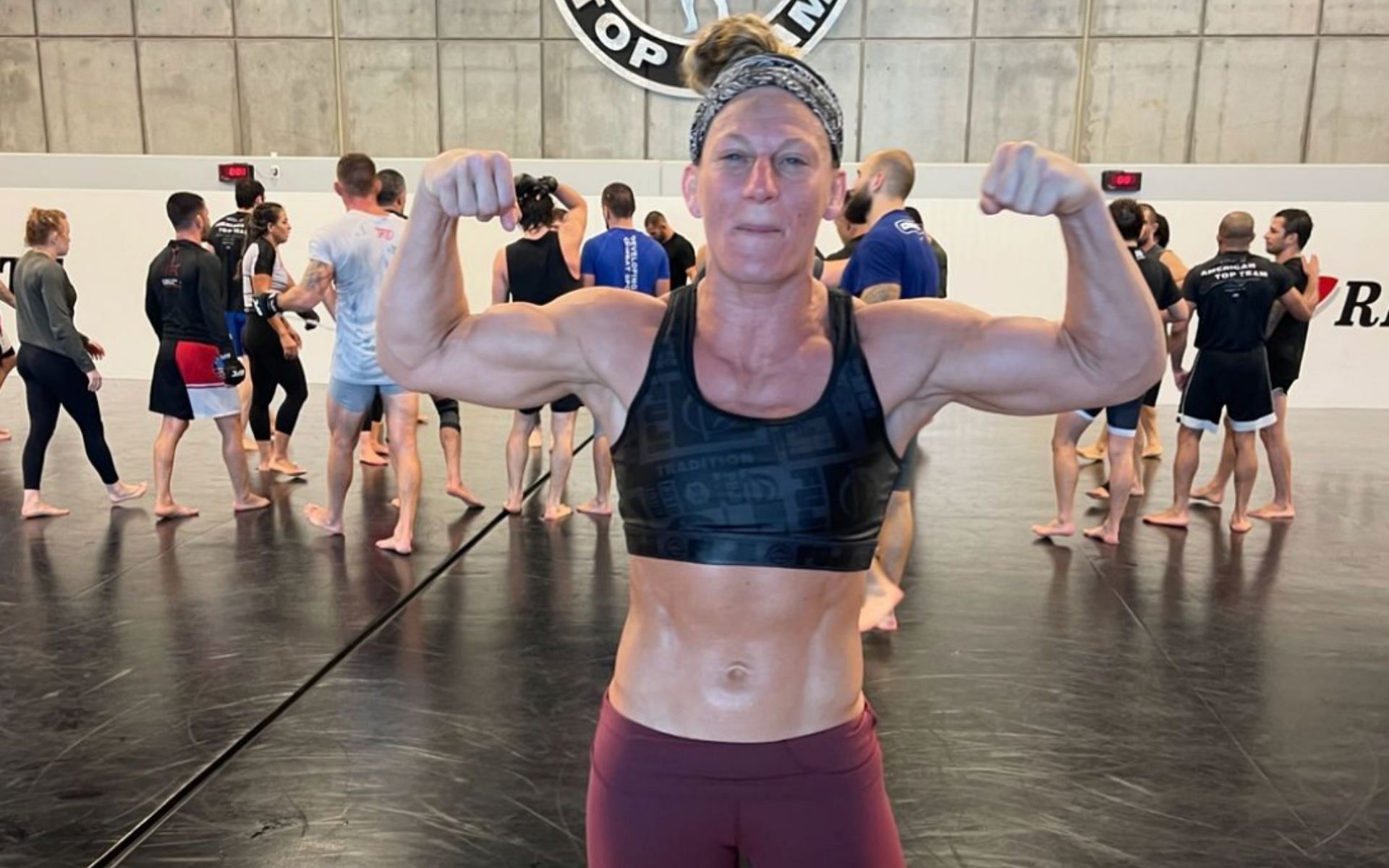 Kayla Harrison (pictured) during a training session at American Top Team [Photo Courtesy @kaylaharrisonofficial on Instagram]