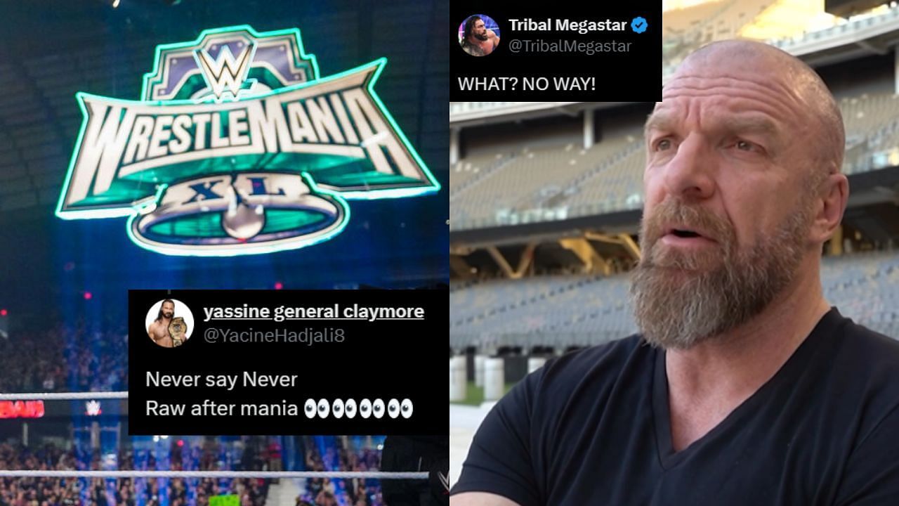 WrestleMania 40 logo (left) and WWE CCO Triple H (right)