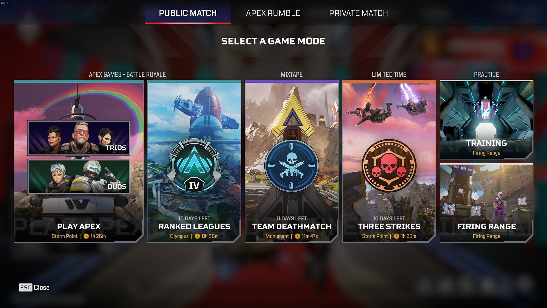 Game mode tab in Apex Legends (Image via Electronic Arts)