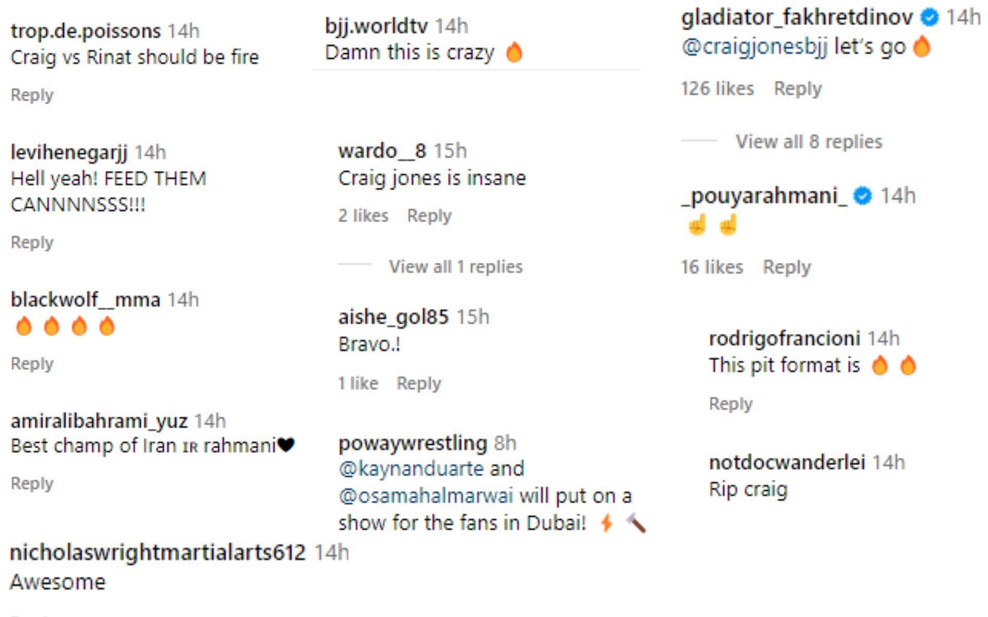 Screenshots of fan reactions to Craig Jones&#039; next submission grappling matchup