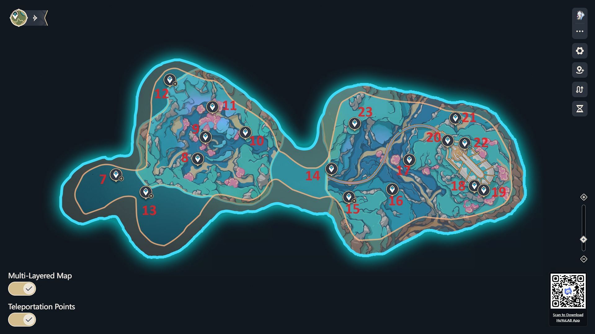 All teleport waypoints in Sea of Bygone Eras (Image via Genshin Impact Interactive Map/HoYoLAB)