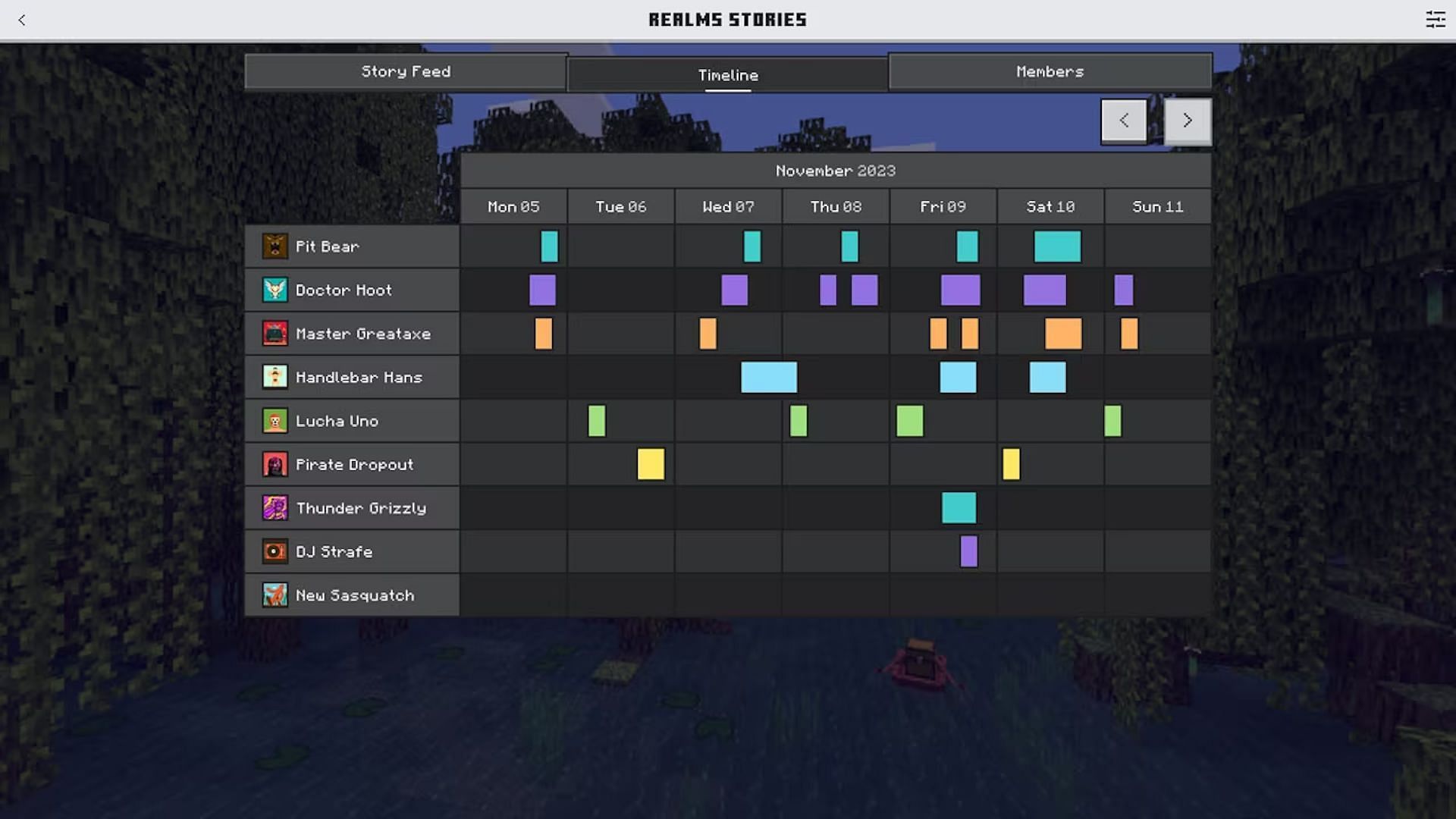 Timelines are a super neat way to help plan meetups (Image via Mojang)