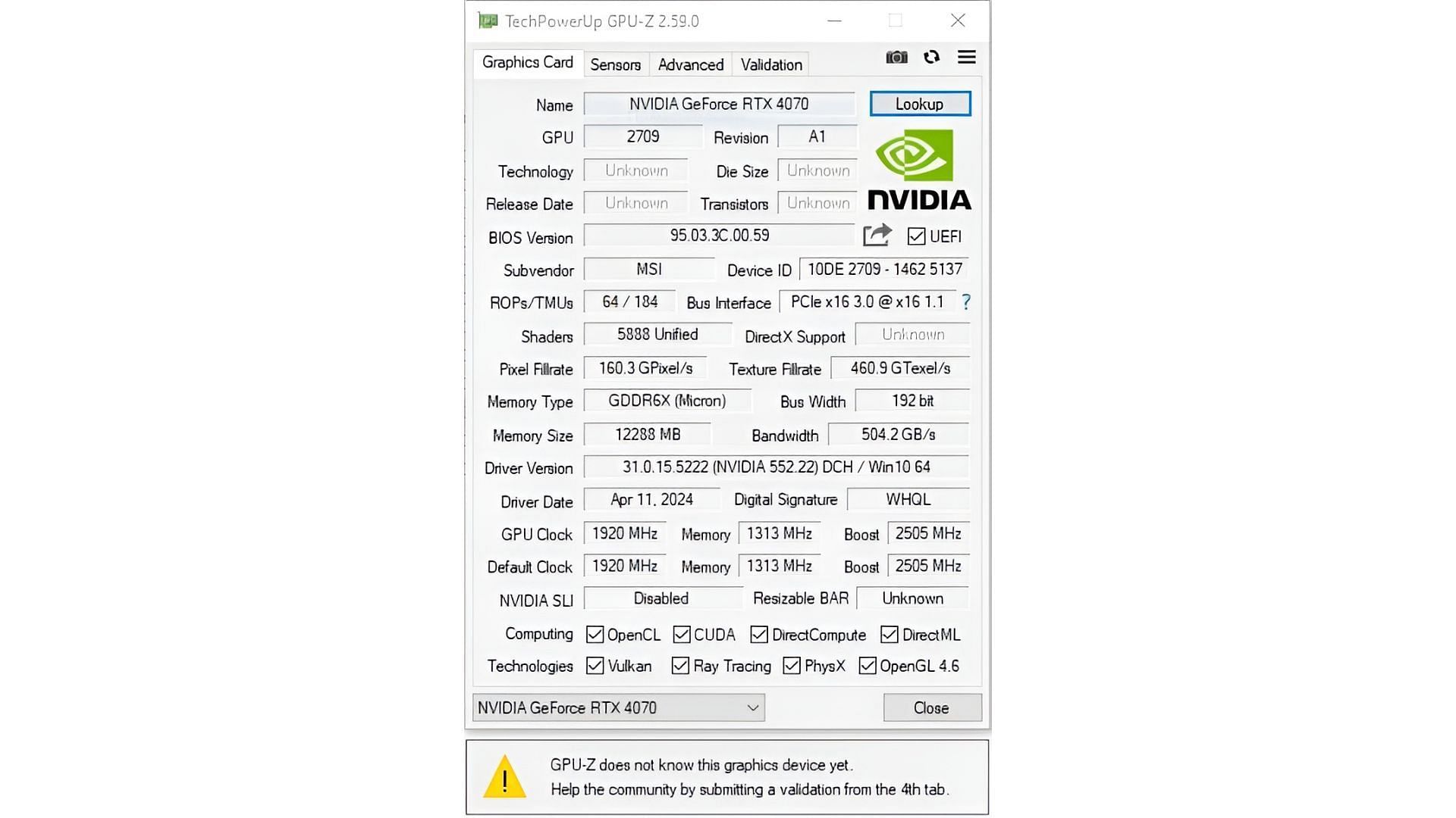 TechPowerUp specifications of the AD103 RTX 4070 (Image via TechPowerUp)