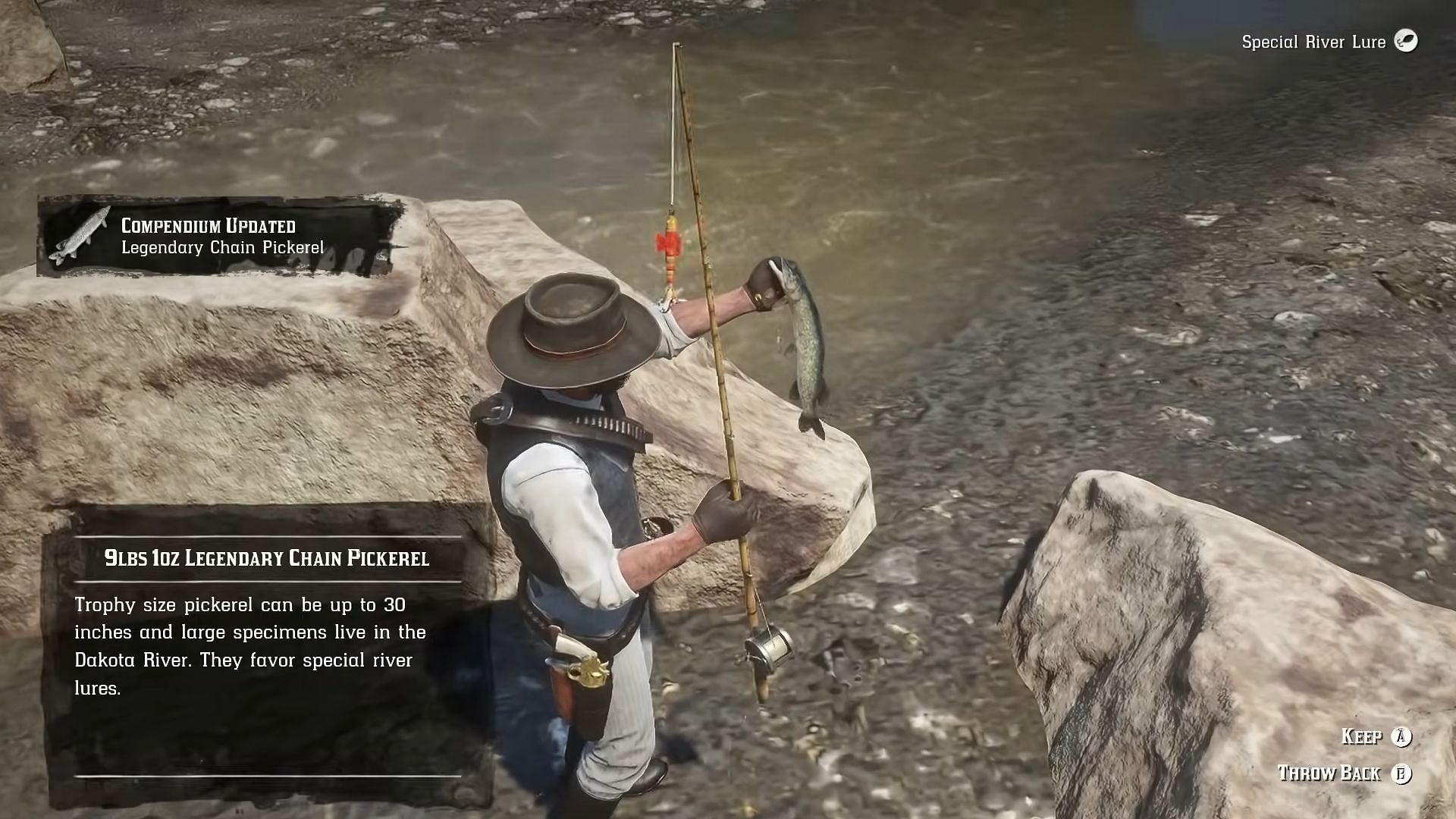 The Legendary Chain Pickerel is very easy to catch (Image via Rockstar Games || YouTube/Reptac)