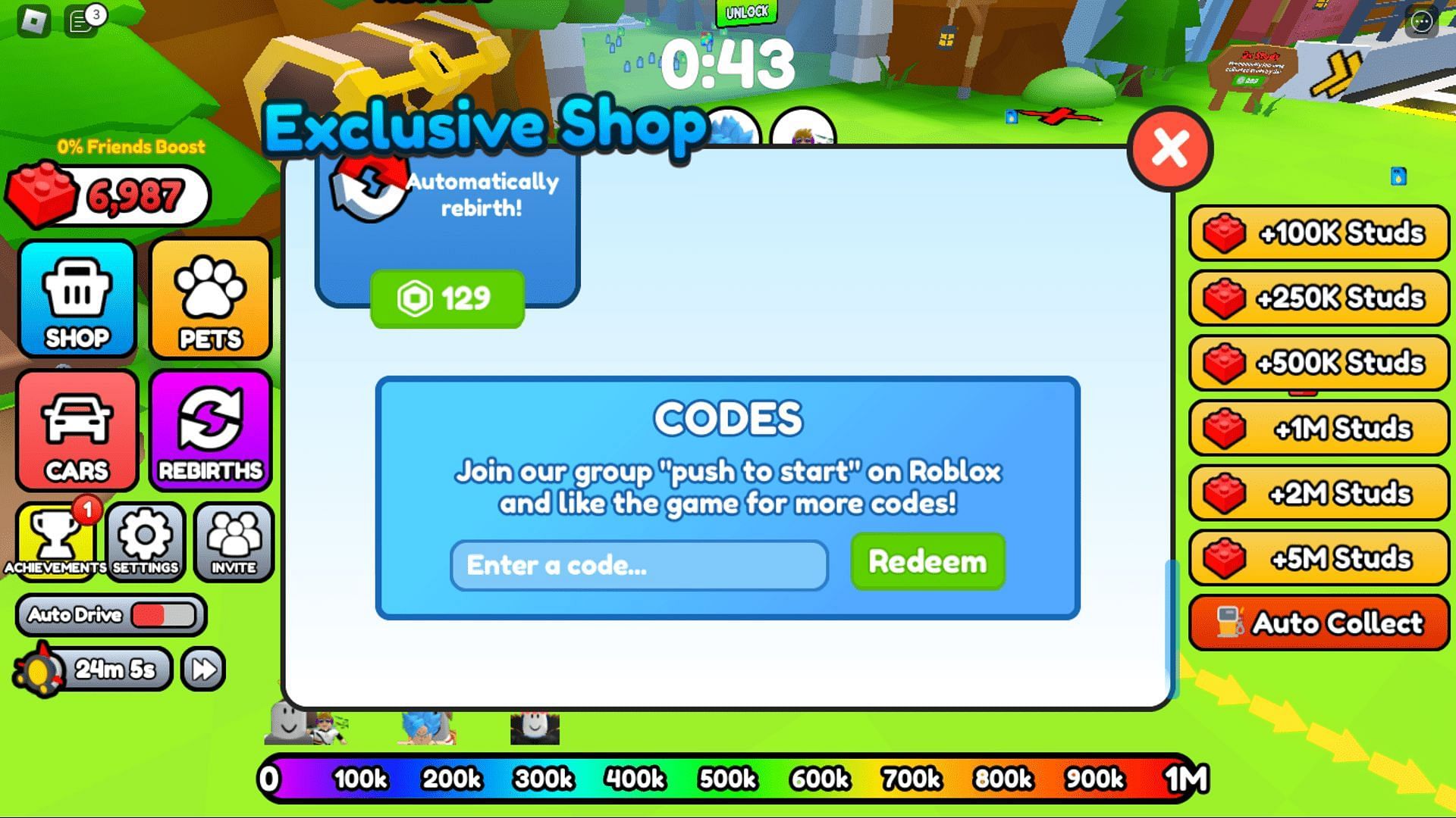 Redeem codes in Car Race easily (Image via Roblox)