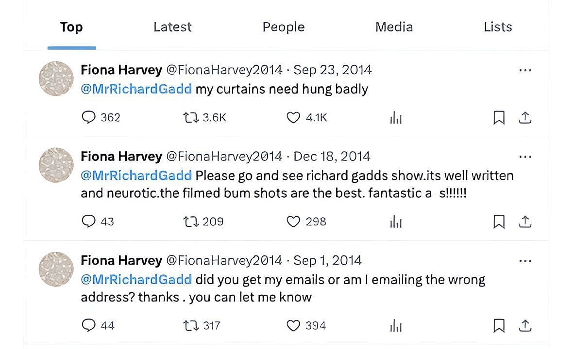 A screenshot of Fiona Harvey&#039;s tweets (via X)