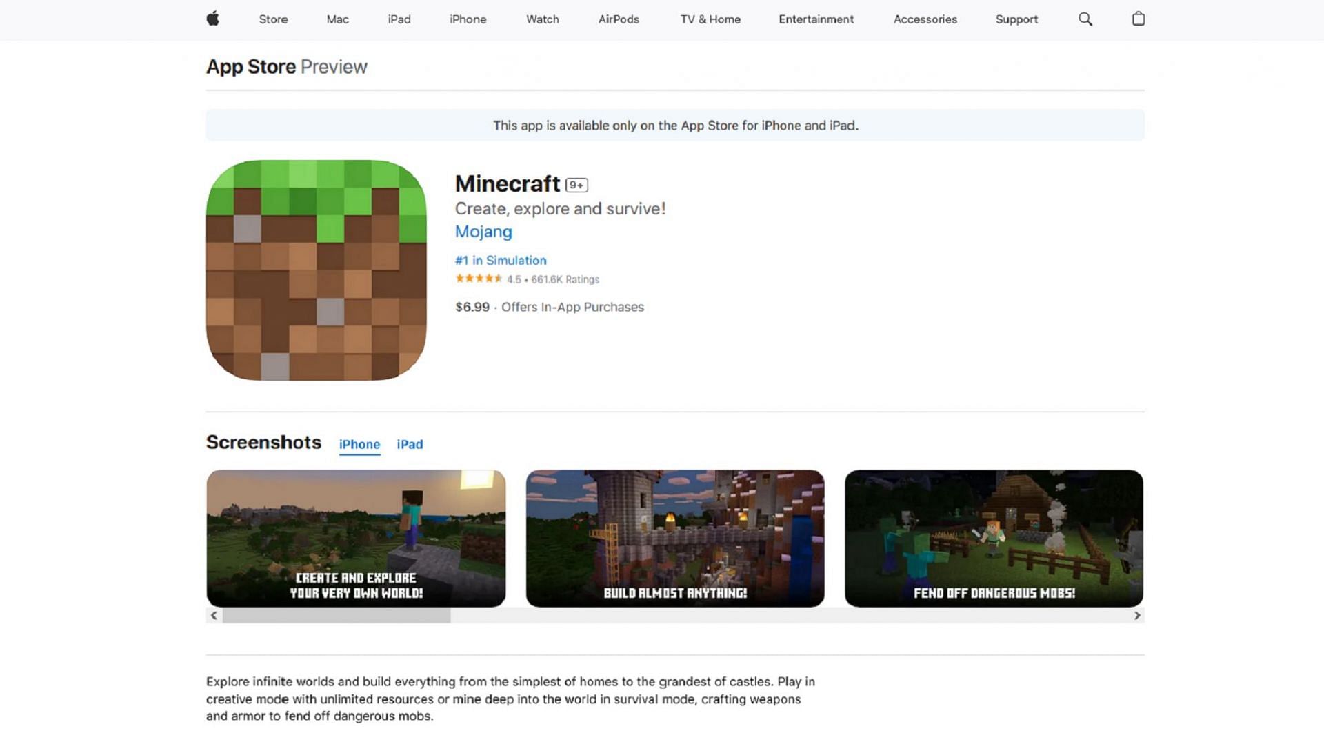 Updating the game on mobile devices can be handled through a player&#039;s respective app store (Image via Mojang/Apple)