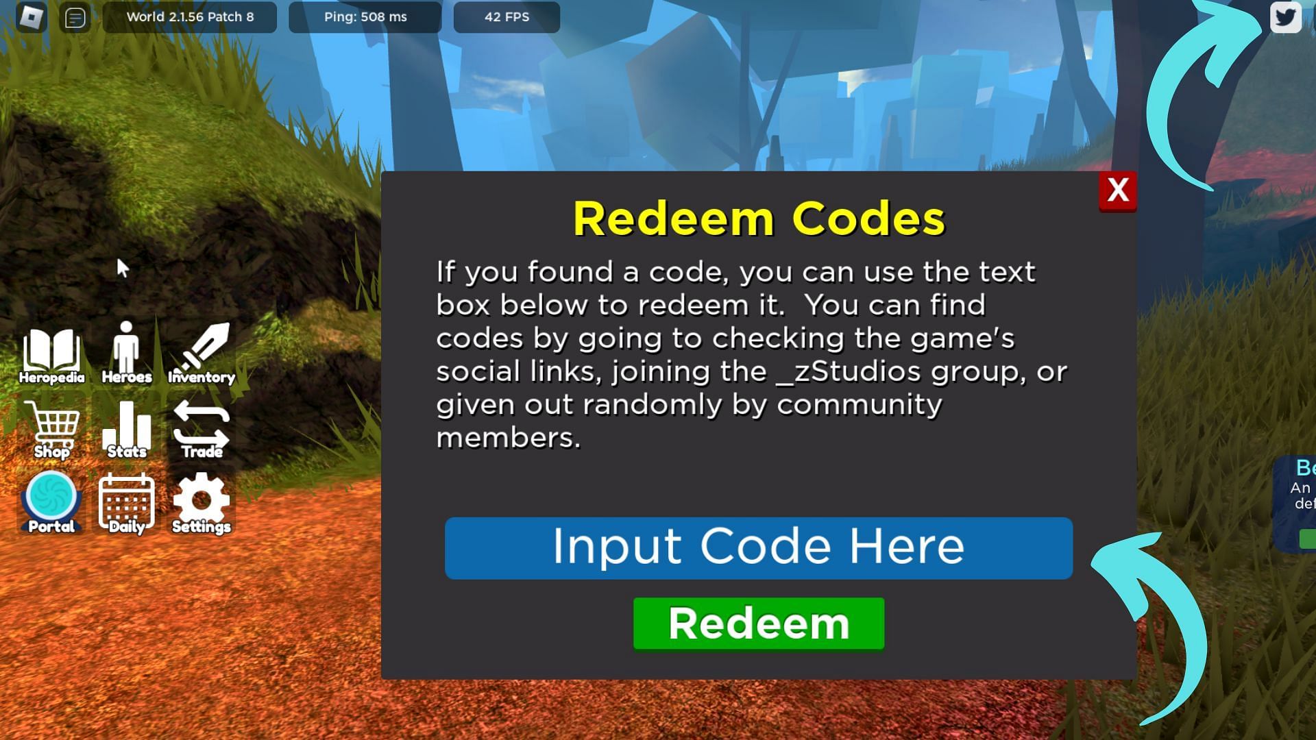 Redeem codes in Hero Havoc (Image via Roblox || Sportskeeda)