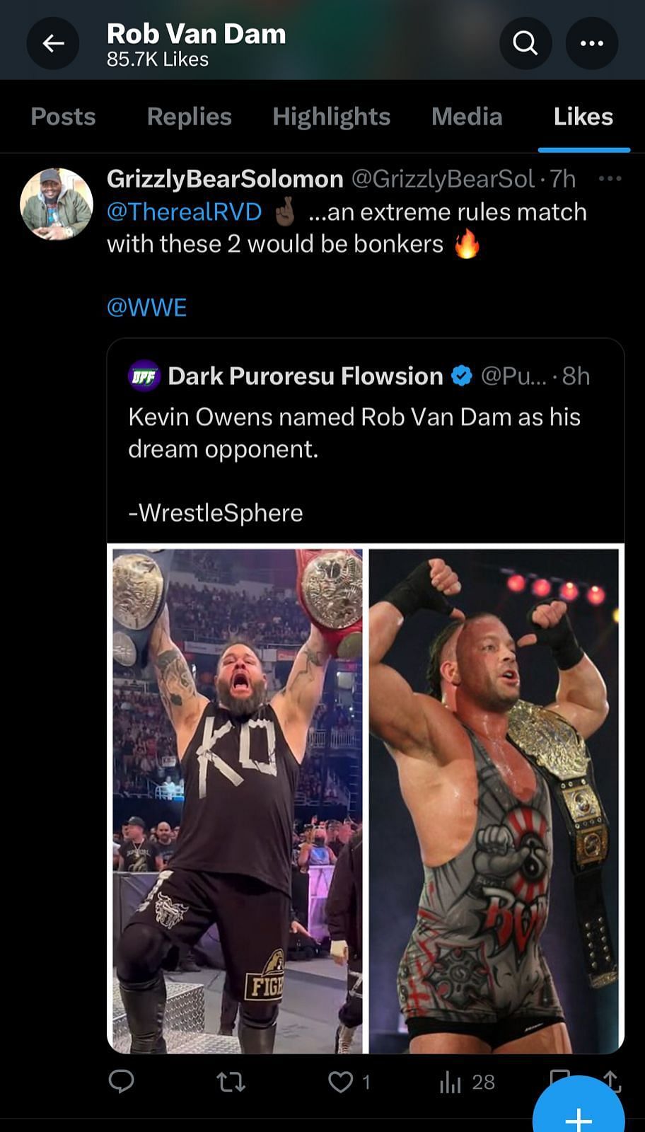 Screengrab of RVD liking the above tweet.