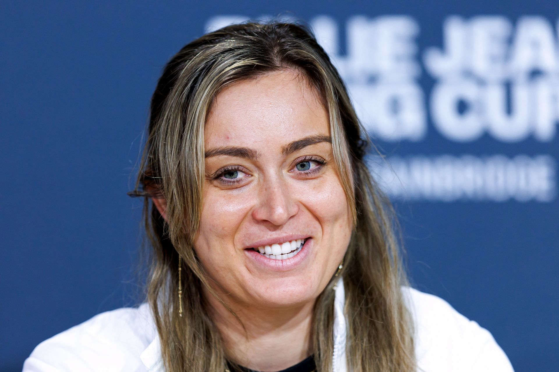 Paula Badosa in a press conference at the 2023 Billie Jean King Cup