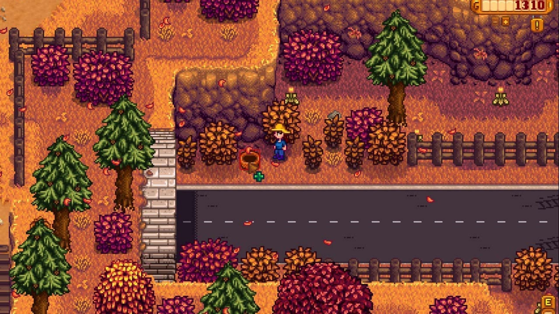 Linus&#039; basket can be found near the entrance to the bus tunnel at Backwoods (Image via ConcernedApe)