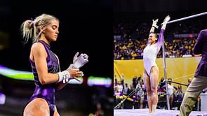Olivia Dunne reacts to teammate Haleigh Bryant winning the AAI Award 2024