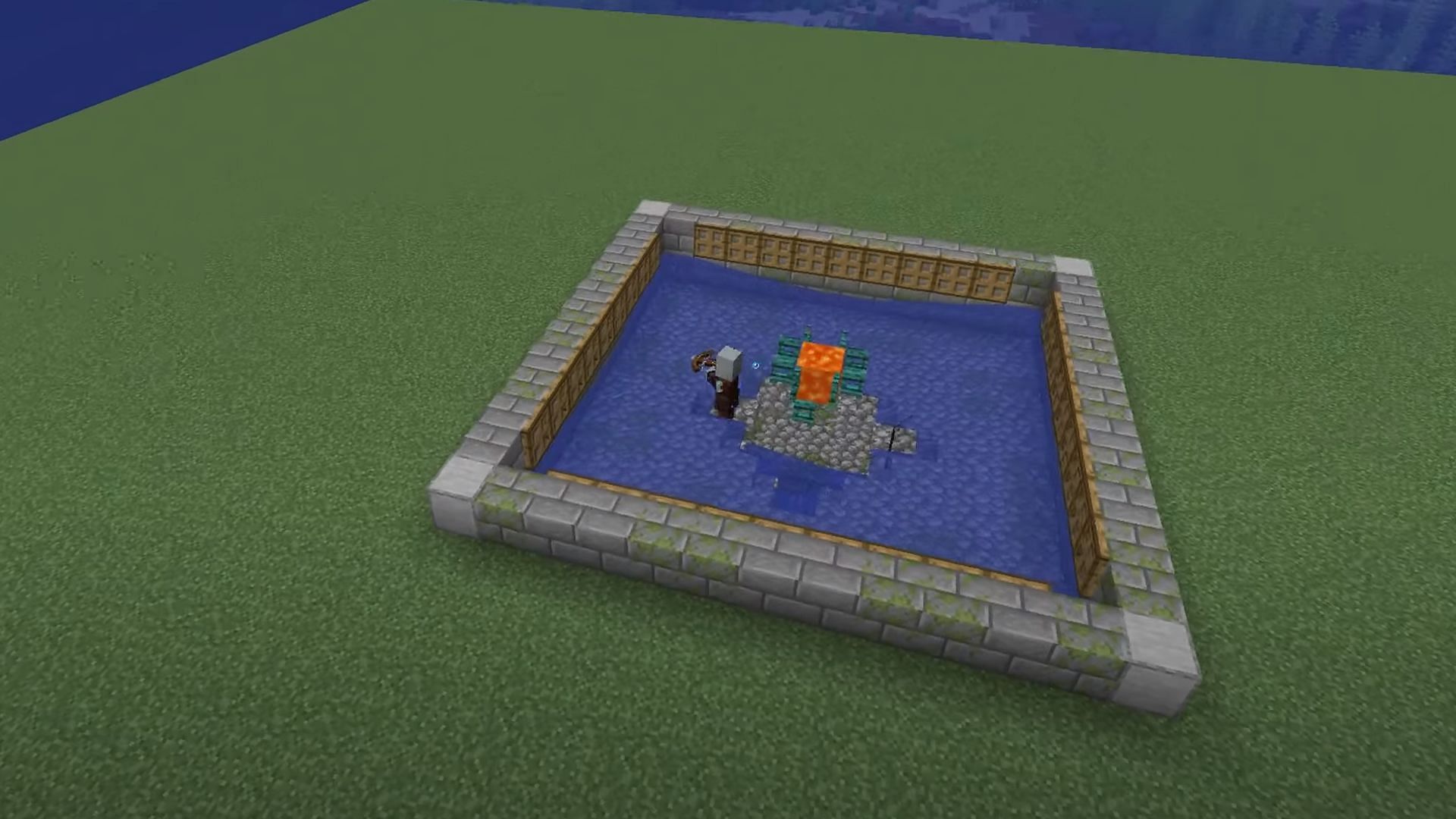 An example of a no redstone raid farm (Image via Wattles/YouTube)