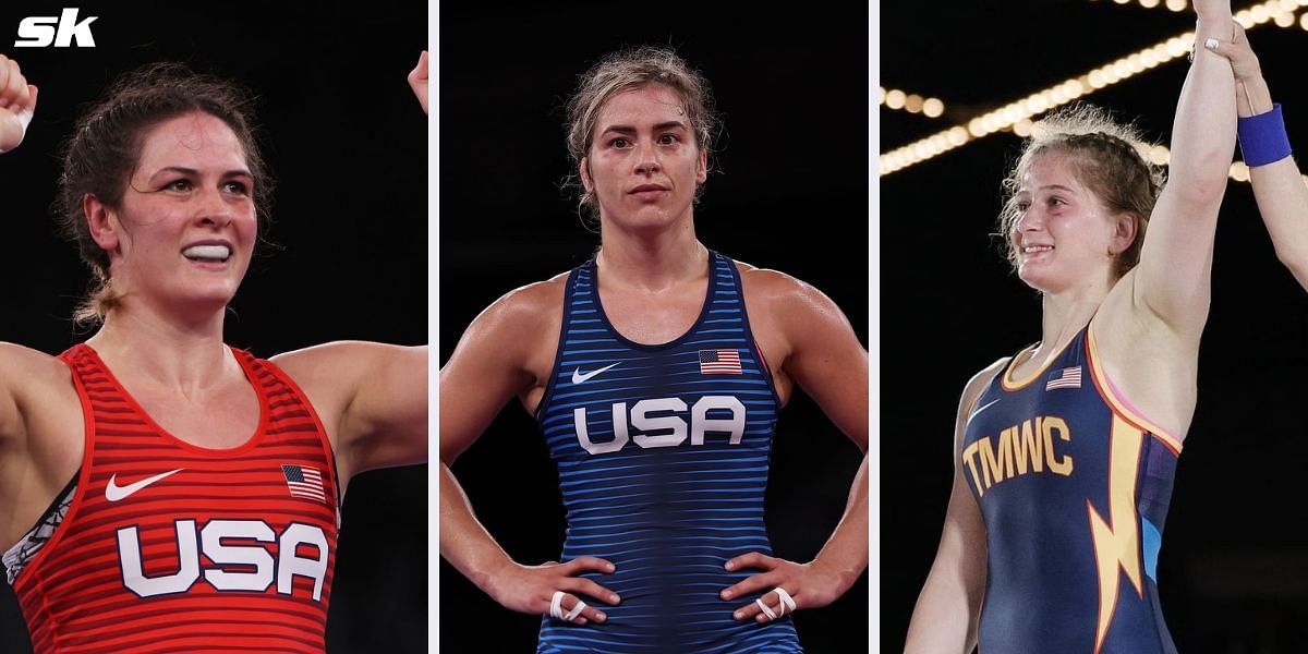Adeline Gray (L), Helen Maroulis (C), and Amit Elor (R) will be in action in the women