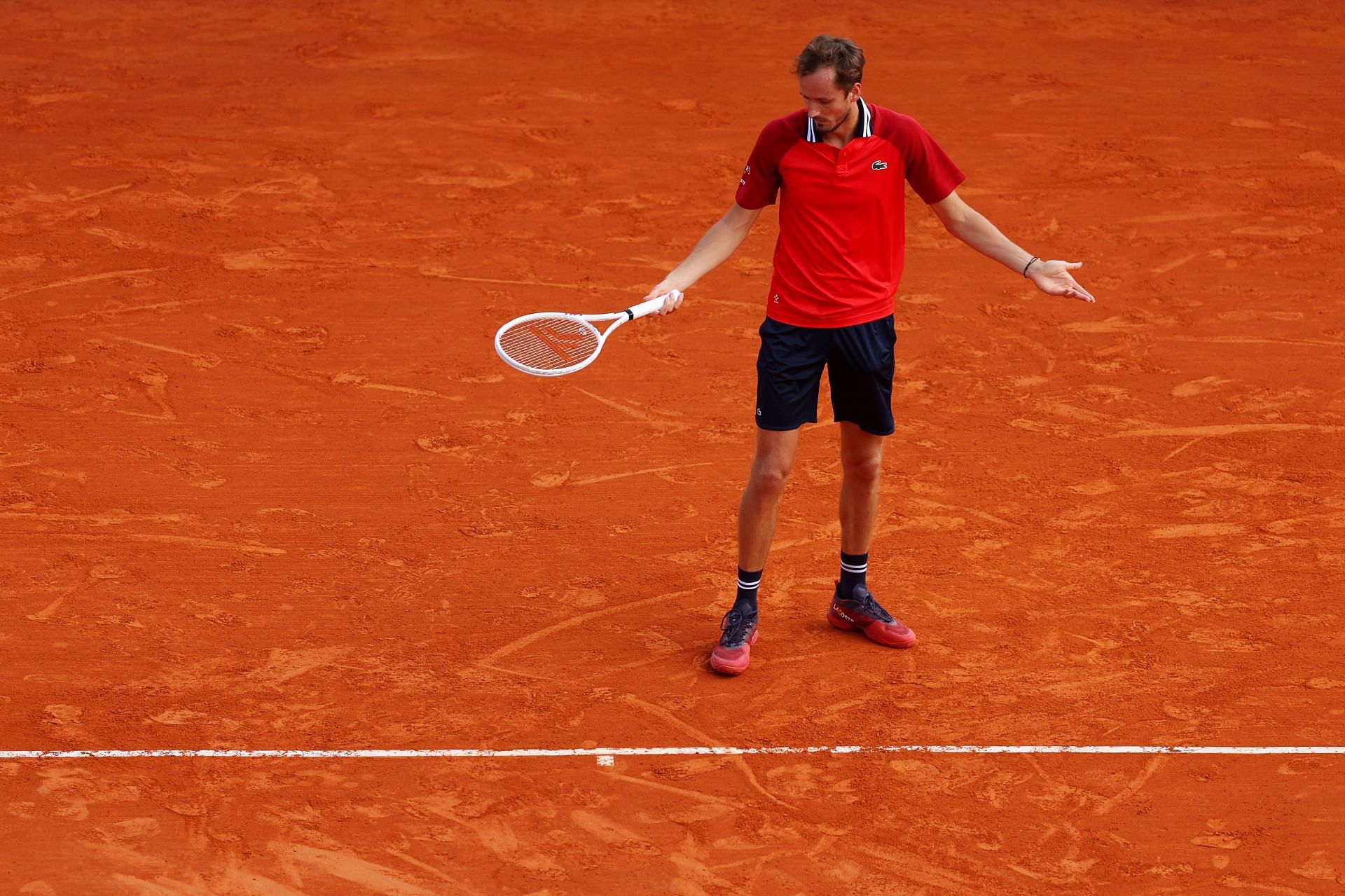 Daniil Medvedev during his opening match against Gael Monfils at the 2024 Monte-Carlo Masters