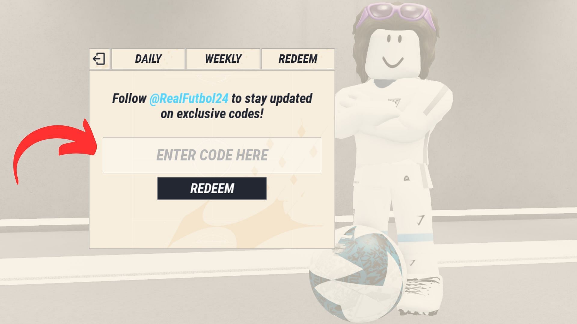 Redeem codes in Real Futbol 24 (Image via Roblox || Sportskeeda)