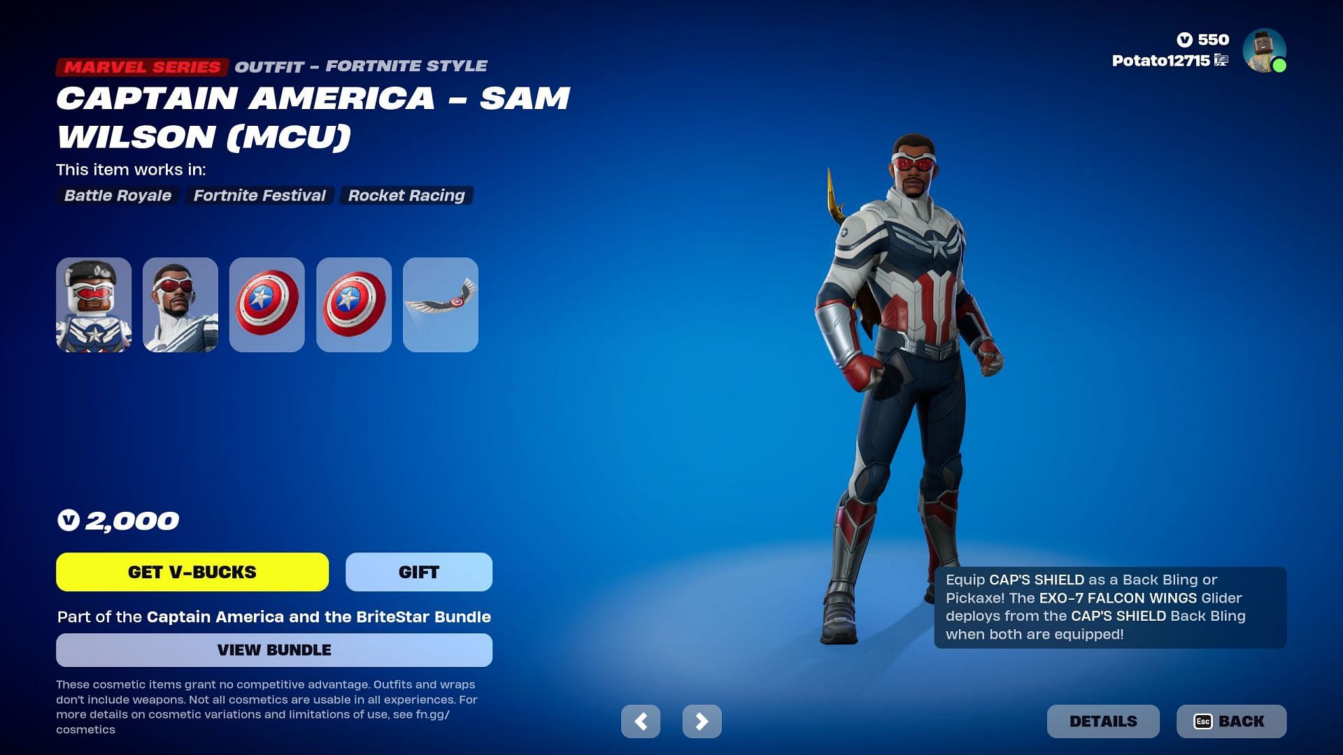 Captain America - Sam Wilson (MCU) (Image via Epic Games/Fortnite)