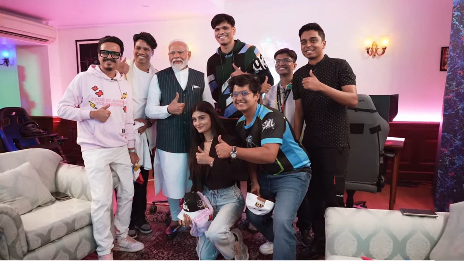 Prime Minister Narendra Modi meets with Indian gamers (Image via YouTube/Narendra Modi)