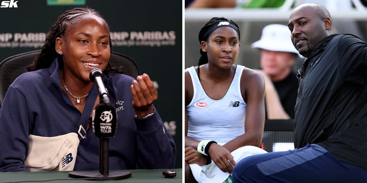 Coco Gauff (L) and Gauff with her father Corey (R)