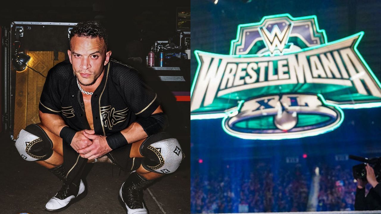 Ricky Starks (left) and WrestleMania 40 logo (right)